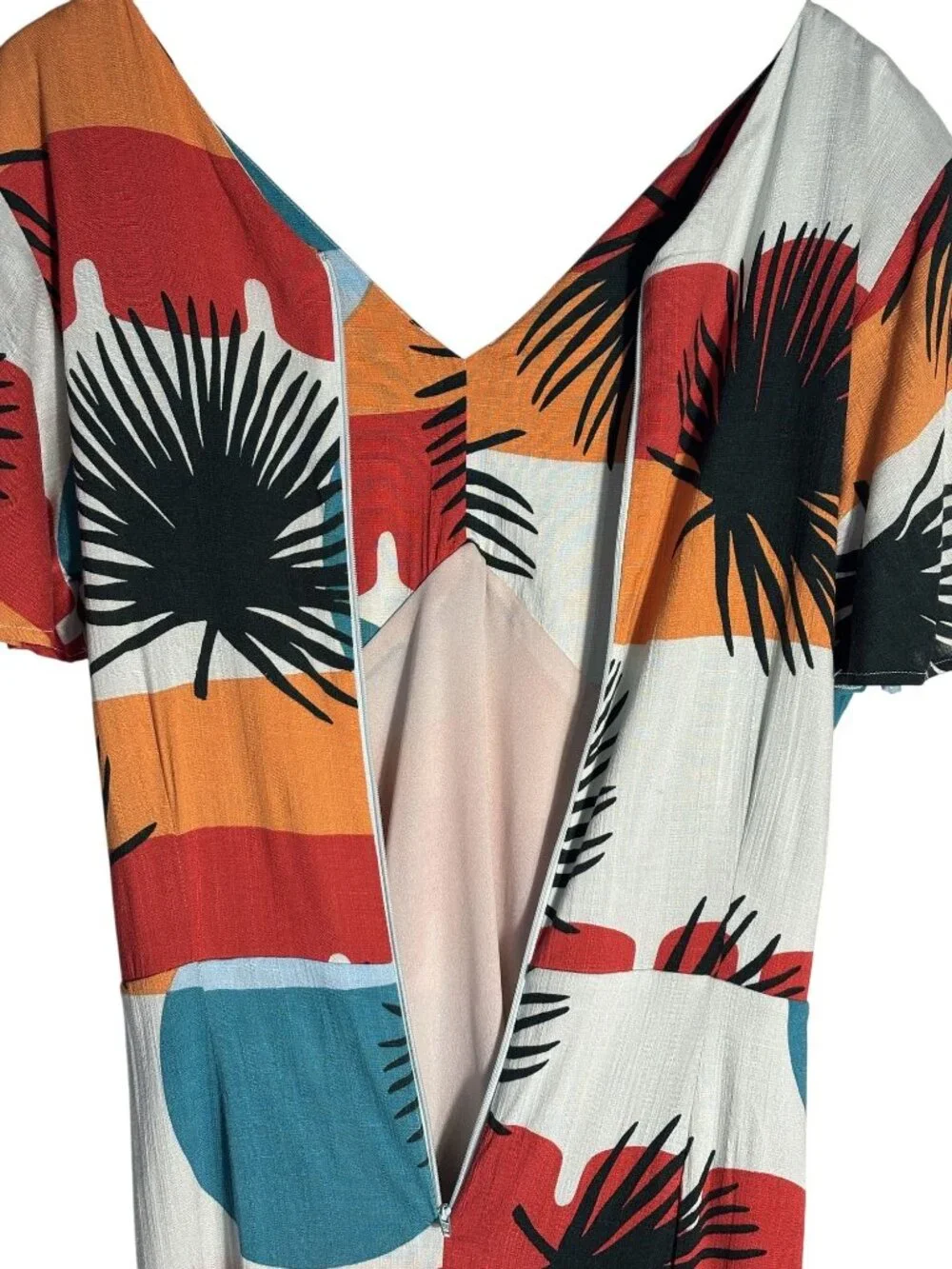 Bohemian Maxi Dress With Short Sleeves & V-Neckline Vibrant Multicolor Size M - Picture 9 of 13